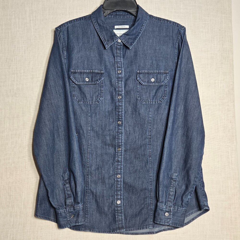 Charter Club Relaxed Fit Long Sleeve Collar Button Up Denim Shirt Womens Size 14